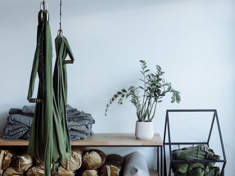 Spacious, minimalist room for exercise with natural light.